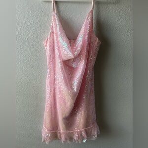 Lucy in the sky iridescent sequin slip dress in pink